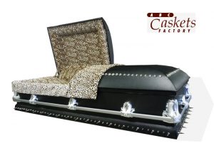 Leather Covered Casket with Studs and Spikes with Leopard Interior