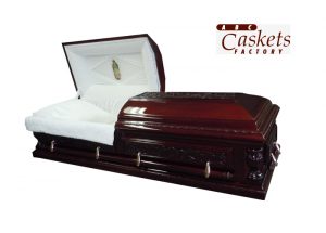 Opulent Casket, White Interior with Lady Guadalupe Panel, Diamond Rays