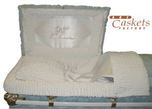 Our Little Angel Panel with White Satin Interior in High Pile Blue Child's 4' Casket