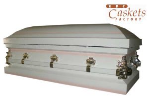Child Metal 3'6" Casket, White Shaded Pink with Angel Corners