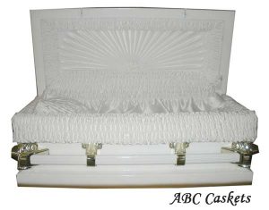 Child Metal 2'6" Casket, White Shaded Gold with White Satin Interior