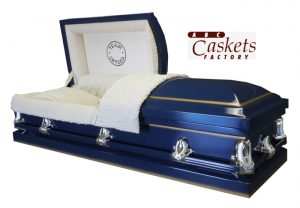 Royal Blue Casket with Gold Shading. Custom Panel.
